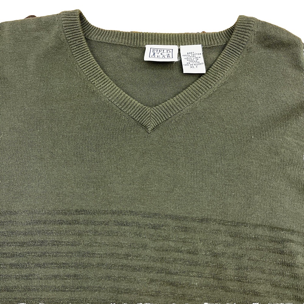 Field Gear‎ Mens Green Sweater Size XL V Neck Lightweight Japan Cotton Forest